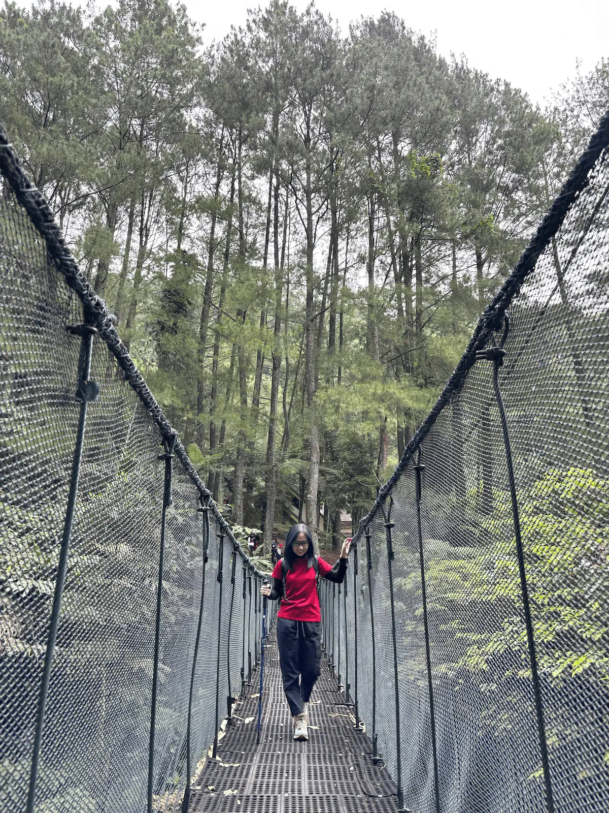 Jembatan gantung menuju area karantina di Suaka Elang Loji Bogor.